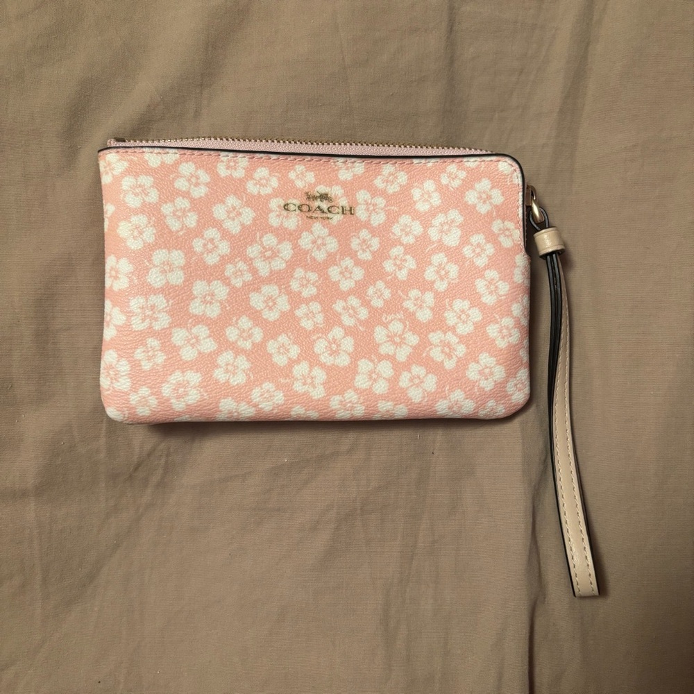 Coach Pink and White Floral Wristlet